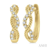 1/10 Ctw Split & Twisted Rope and Round Cut Diamond Huggie Petite Earrings in 10K Yellow Gold
