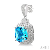 8x8 MM Cushion Shape Blue Topaz and 1/50 Ctw Round Cut Diamond Semi-Precious Earrings in Sterling Silver