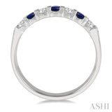 3 MM Sapphire and 3/8 Ctw Round Cut Diamond Precious Wedding Band in 14K White Gold