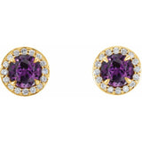 14K Yellow 3.5 mm Lab-Grown Alexandrite & 1/8 CTW Natural Diamond Earrings