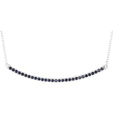 14K White Natural Blue Sapphire Bar 16-18" Necklace