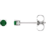 14K White Gold 2.5 mm Natural Emerald Earrings