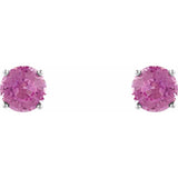 14K White Gold 4 mm Natural Pink Tourmaline Earrings