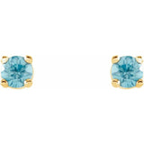 14K Yellow Gold 2.5 mm Natural Blue Zircon Earrings