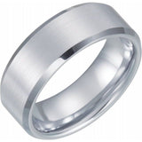 White Tungsten 8 mm Beveled-Edge Comfort-Fit Band Size 8.5