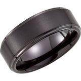 Black PVD Tungsten 8 mm Stepped-Edge Comfort-Fit Band Size 13.5