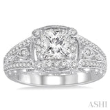 7/8 ctw Diamond Engagement Ring with 1/2 ct Princess Cut Center Stone in 14K White Gold