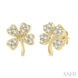 1/10 Ctw Four-Leaf Clover Round Cut Diamond Petite Fashion Earrings in 10K Yellow Gold
