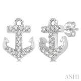 1/10 Ctw Anchor Round Cut Diamond Petite Fashion Earrings in 10K White Gold