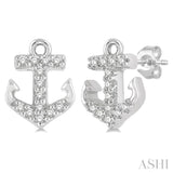 1/10 Ctw Anchor Round Cut Diamond Petite Fashion Earrings in 14K White Gold
