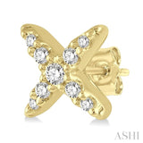 1/10 Ctw 'X' Shape Round Cut Diamond Petite Fashion Earrings in 14K Yellow Gold