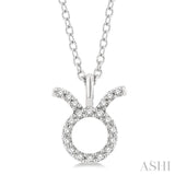 1/10 Ctw Taurus Round Cut Diamond Zodiac Pendant With Chain in 10K White Gold