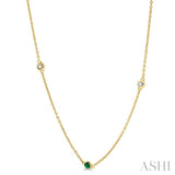 1.75 MM Emerald and 1/6 Ctw Round Cut Diamond Precious Station Necklace in 14K Yellow Gold