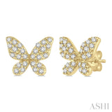 1/5 Ctw Butterfly Motif Round Cut Diamond Petite Fashion Earrings in 10K Yellow Gold