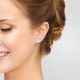 5.5 MM Round Shape Cultured Pearls and 1/8 Ctw Petite Round Cut Diamond Halo Fashion Stud Earrings in 10K White Gold