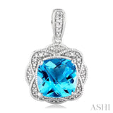 8X8 MM Cushion Shape Blue Topaz and 1/20 ctw Round Cut Diamond Semi Precious Earring in Sterling Silver