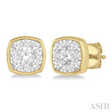 1/3 Ctw Cushion Shape Round Cut Diamond Lovebright Bezel Stud Earrings in 14K Yellow and White Gold
