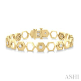 3/4 Ctw Double & Open Window Hexagon Round Cut Diamond Fashion Bracelet in 14K Yellow Gold
