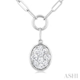 1/4 Ctw Lovebright Oval Shape Round Cut Diamond Paperclip Necklace in 14K White Gold