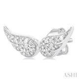 1/10 Ctw Petite Angel Wings Round Cut Diamond Fashion Stud Earrings in 10K White Gold