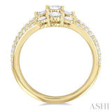 1.00 ctw Triple Row Past, Present & Future Round Cut Diamond Wedding Band in 14K Yellow Gold