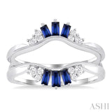 3X1.50MM&3.20MM Baguette Cut Sapphire and 1/5 ctw Round Cut Diamond Curved Center Precious Insert Ring in 14K White Gold