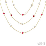 2.85 MM Mixed Shape Ruby and 2 3/4 Ctw Round Cut Diamond Precious Necklace in 14K Yellow Gold