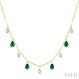 6X4 MM Pear Shape Emerald and 1 Ctw Pear Cut Diamond Precious Station Necklace in 14K Yellow Gold
