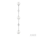 5 MM Round Shape Cultured Pearl and 1/10 Ctw Round Cut Diamond Station Long Earrings in 14K White Gold