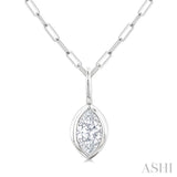 1/5 Ctw Marquise Cut Bezel Set Diamond Fashion Pendant With Paperclip Chain in 14K White Gold
