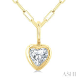1/5 Ctw Heart Shape Bezel Set Diamond Fashion Pendant With Paperclip Chain in 14K Yellow Gold