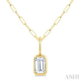 1/5 Ctw Emerald Cut Bezel Set Diamond Fashion Pendant With Paperclip Chain in 14K Yellow Gold