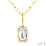 1/5 Ctw Emerald Cut Bezel Set Diamond Fashion Pendant With Paperclip Chain in 14K Yellow Gold