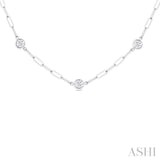 1 Ctw Bezel Set Round Cut Diamond Paperclip Station Necklace in 14K White Gold
