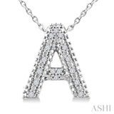 1/20 Ctw Bubble Accent Initial 'A' Round Cut Diamond Fashion Pendant With Chain in Sterling Silver