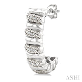 1/10 Ctw Bold Silver Ribbed Swirl Round Cut Diamond Pirouette Bold Half Hoop Earring in Sterling Silver