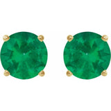 14K Yellow Gold 6 mm Lab-Grown Emerald Earrings