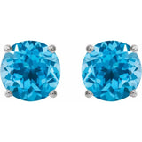 14K White Gold 8 mm Natural Swiss Blue Topaz Earrings