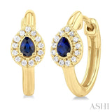 4X3 MM Pear Cut Sapphire and 1/10 Ctw Petite Round Cut Halo Diamond Fashion Huggies in 10K Yellow Gold
