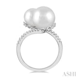 1/4 ctw Open Bypass 8X8MM and 10X10MM Cultured Pearl and Round Cut Diamond Fashion Ring in 14K White Gold