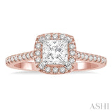 3/8 Ctw Diamond Ladies Engagement Ring with 1/4 Ct Princess Cut Center Stone in 14K Rose and White Gold