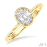 1/6 ctw Petite Bezel Set Oval Shape Fusion Baguette and Round Cut Diamond Fashion Ring in 10K Yellow Gold