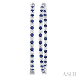 1.9 MM Round Cut Sapphire and 1 1/2 Ctw Round Cut Diamond Precious Inside-Out Alternating Hoop Earrings in 14K White Gold