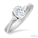 1/4 Ctw Oval Shape Trillion Cut & Round Cut Diamond Semi Mount Engagement Ring in 14K White Gold