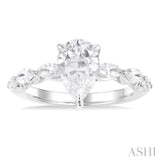 1.00 ctw Pear Shape Marquise and Round Cut Diamond Semi Mount Engagement Ring in 14K White Gold