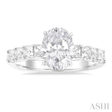 1 1/3 Ctw Oval Shape Princess and Round Cut Diamond Semi Mount Engagement Ring in 14K White Gold