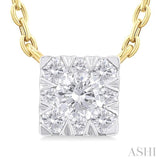 1/10 Ctw  Lovebright Petite Square Shape Round Cut Diamond Fashion Pendant With Chain in 10K Yellow Gold