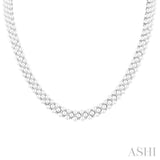 2 1/5 Ctw Triple Row 3 MM Cultured Pearl and Round Cut Diamond Fashion Necklace in 14K White Gold