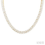 2 1/5 Ctw Triple Row 3 MM Cultured Pearl and Round Cut Diamond Fashion Necklace in 14K Yellow Gold