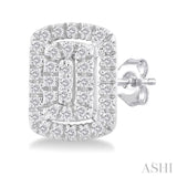 1/5 Ctw Double Halo Emerald Shape Petite Round Cut Diamond Fashion Stud Earrings in 10K White Gold